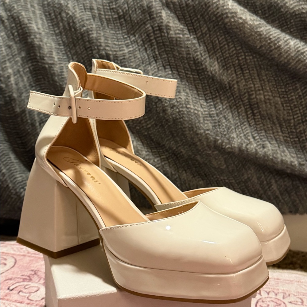 White platform heels